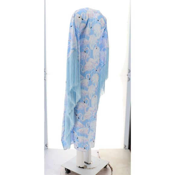 Patricia Altschul Flamingo-Print Fringe Caftan Periwinkle 7479084 - Picture 4 of 8